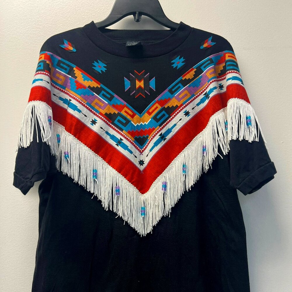 Southwestern-style Women's Black t-shirt with unique Native American design Top